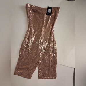 Fashion Nova Birthday Bash Sequined Romper size large, pink colored
